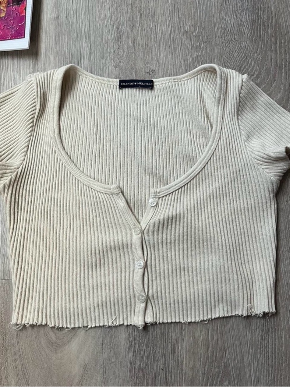 Brandy Melville cream button crop top